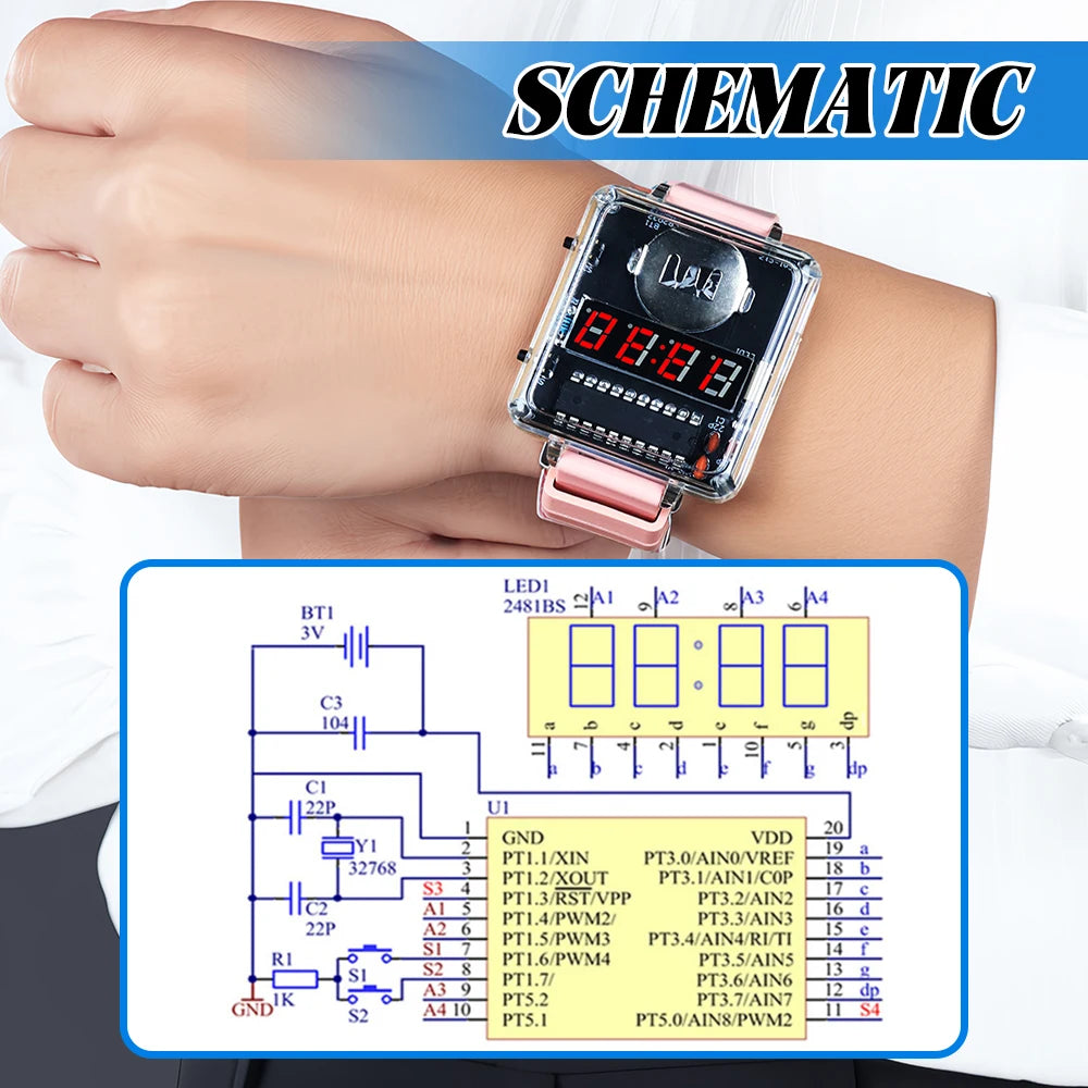 DIY Electronic Watch Kit Creative LED Digital Display 3V Transparent Case Practical Welding DIY Electronic Kit
