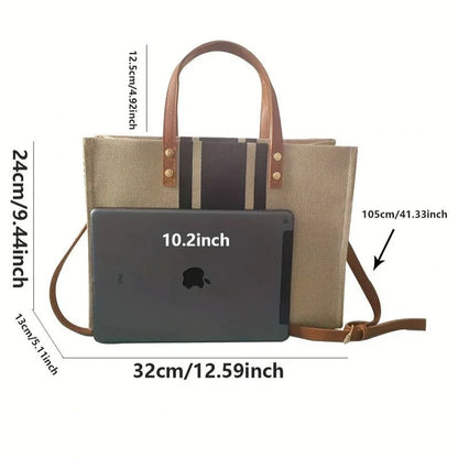 Women's Handbag Professional Commuter Stripe Simple Shoulder Large Bag Large Capacity Canvas Bag