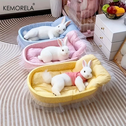 1PCS Soft Cute Bunny Princess Nest - Fluffy Rabbit Bed with Lace Edges, Cozy Plush Bedding for Small Pets, Hamsters, Guinea Pigs