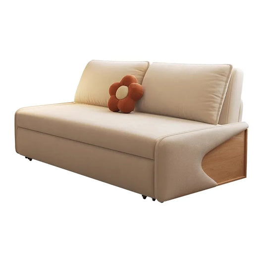 Modern simple solid wood sofa bed foldable for sitting and lying