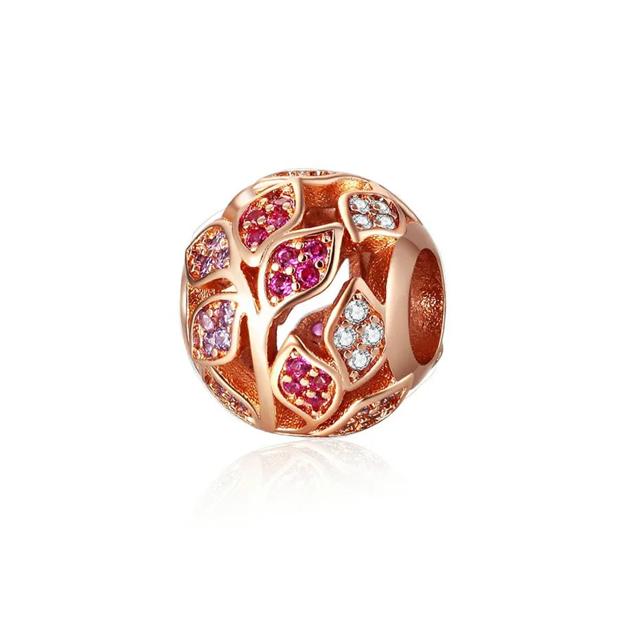 Rose Gold Plated Charms for Bracelet DIY Jewelry Making Heart Flower Strawberry Butterfly Paw Print CZ Pendant Beads Women Gift