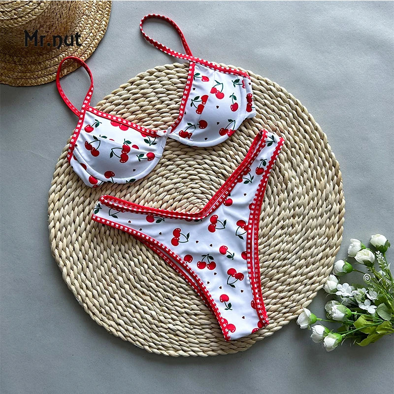 Mr. Nut New Bikini with European and American Printing Cross border Foreign Trade Sexy Split Women Swimsuit Swimsuit