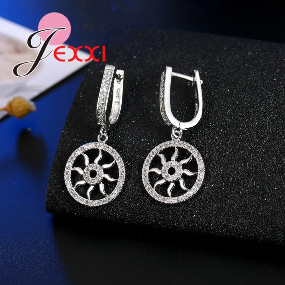 Fine 925 Sterling Silver  Brand Jewelry Set for Wedding Engagement Fashion Round Hollow Pendant Necklace Earring Sets