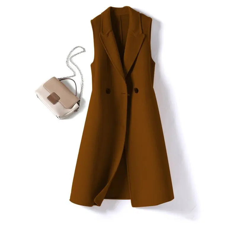 2025 Spring Autumn New Wool Vest Women Coat Sleeveless Oversized Tops  Casual Waistcoat Korean Black Woolen Outwear Female
