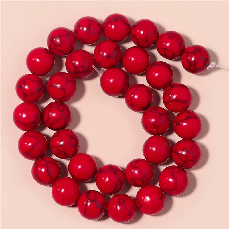 1 Strand Red Turquoise Stone Beads 4/6/8/10/12mm Round Natural Gemstone Bead for DIY Bracelet Necklace Jewelry Making Wholesale