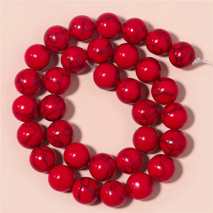 1 Strand Red Turquoise Stone Beads 4/6/8/10/12mm Round Natural Gemstone Bead for DIY Bracelet Necklace Jewelry Making Wholesale