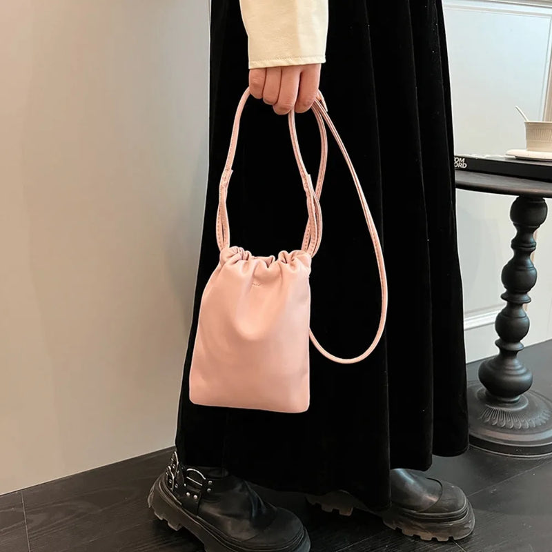 New Pu Leather Women Handbags Large Capacity Candy Color Crossbody Bags Solid Flap Mini Bucket Bag
