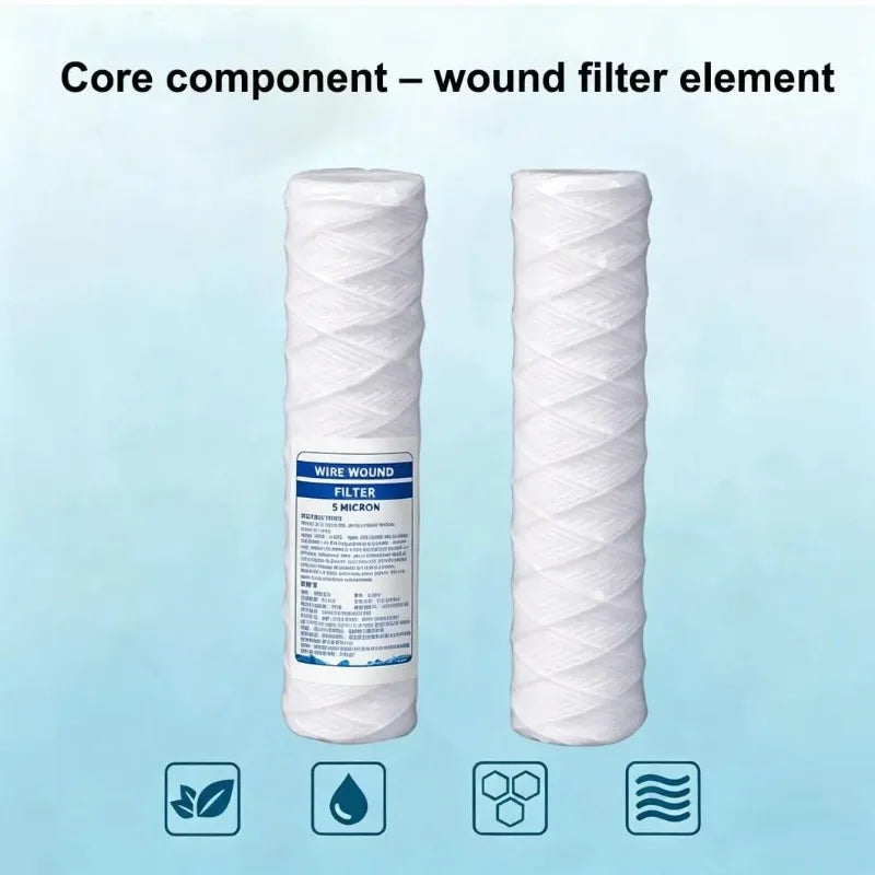 2Pcs 20 Inch 5 Micron Water Filter Cartridge High Flow Wound Polypropylene Sediment for Whole House Water Filter Cartridge