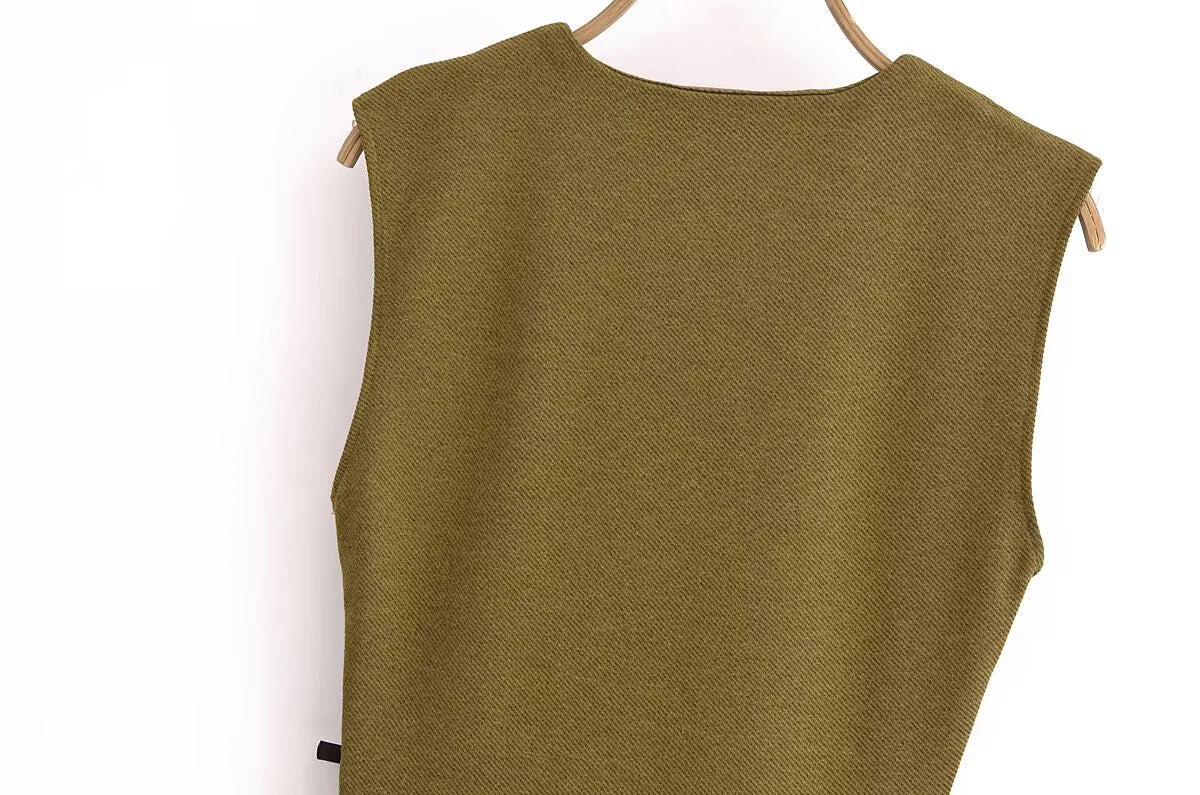 European And American Style 2025 Spring New Women's Twill Round Neck Sleeveless Simple Versatile Midi Dress