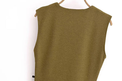 European And American Style 2025 Spring New Women's Twill Round Neck Sleeveless Simple Versatile Midi Dress