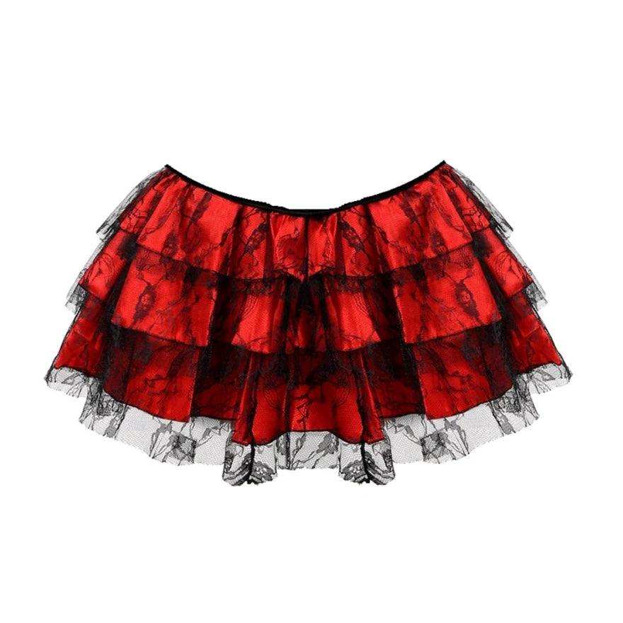 Sexy Layered Mesh Tulle Lace Mini Pleated Skirt Gothic Skirts Showgirl Party Dance Tutu Skirt Plus Size S-6XL
