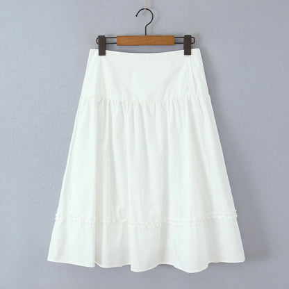 New 2025 Holiday Buttons Low Waist Midi Long Skirt Women Spliced Ruched Wood ears Swing A-lined Skirts Boho Yellow White