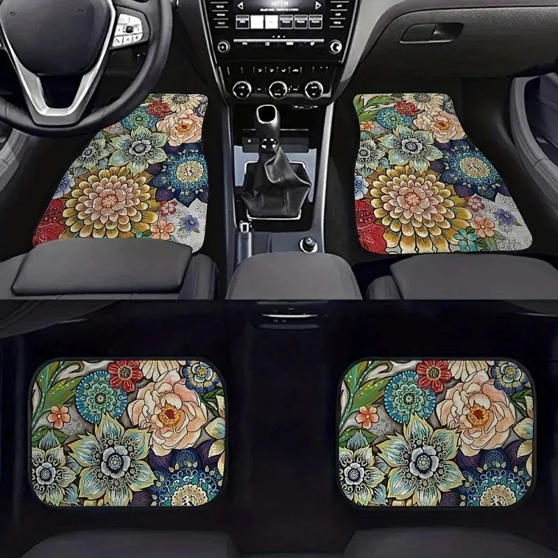 Car Floor Mats Set of 4 Persian Rug Design Durable Front Rear Carpets for Cars Trucks SUVs