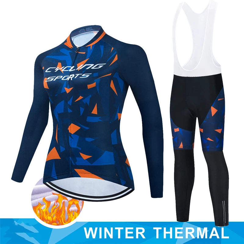 Women Winter Thermal Fleece Clothes 2026 Cycling Uniform Cycle Jersey Clothing Jerseys Pants Gel Bib MTB Jacket Suit Bike Outfit