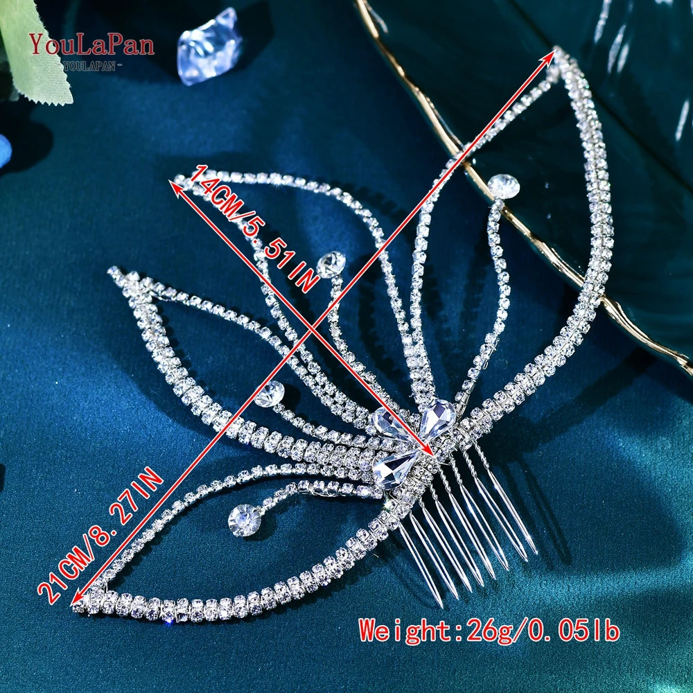 YouLaPan Crystal Leaves Hair Comb Bridal Wedding Hair Accessories Handmade Fashion Woman Rhinestone Flower Headwear HP621