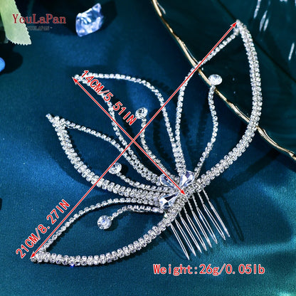 YouLaPan Crystal Leaves Hair Comb Bridal Wedding Hair Accessories Handmade Fashion Woman Rhinestone Flower Headwear HP621