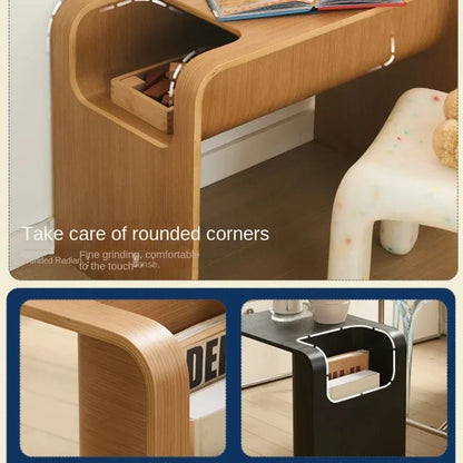 Nordic Style Solid Wood C-Shaped Coffee Table Small Living Room Side Table Designer Furniture for Apartments