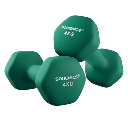 SONGMICS Set of 2 Dumbbells, 2 x 4 kg Hand Weights with Neoprene Coating, Hexagonal Dumbbells Pair, Home Workout