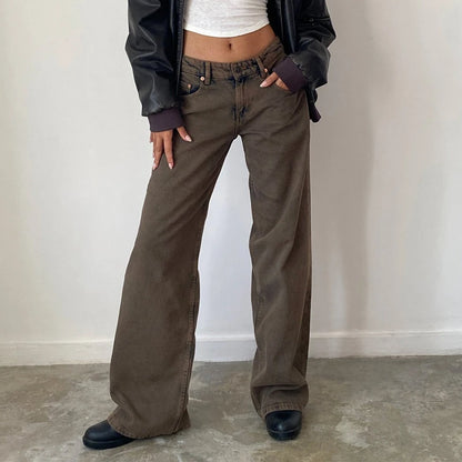 Maemukilabe Women Y2K Aesthetic Low Rise Baggy Jeans Loose Fit Boyfriend Straight Wide Leg Denim Pants Trendy Stretch Trousers