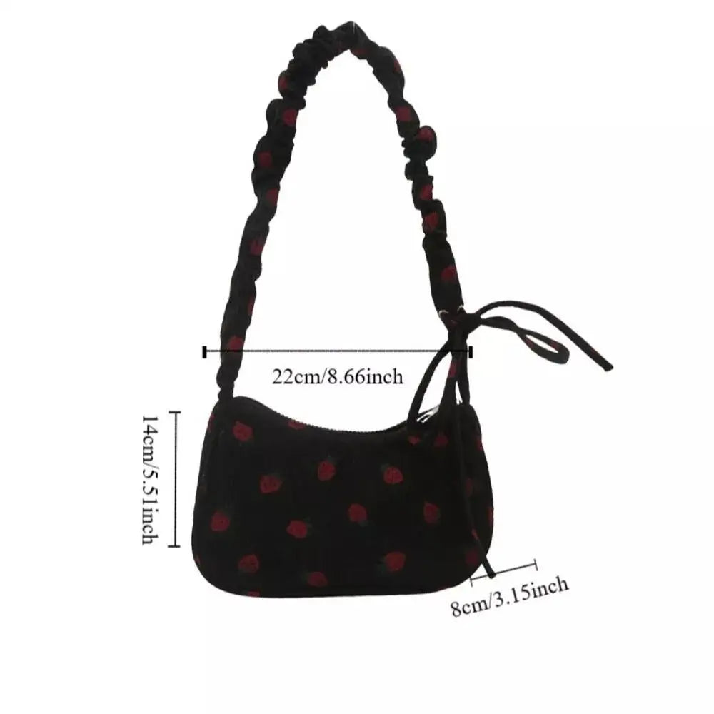New Large Capacity Corduroy Tote Bag Women Girl Y2k Strawberry Shoulder Bag Sweet Trendy Zipper Underarm Bag Crossbody Bag