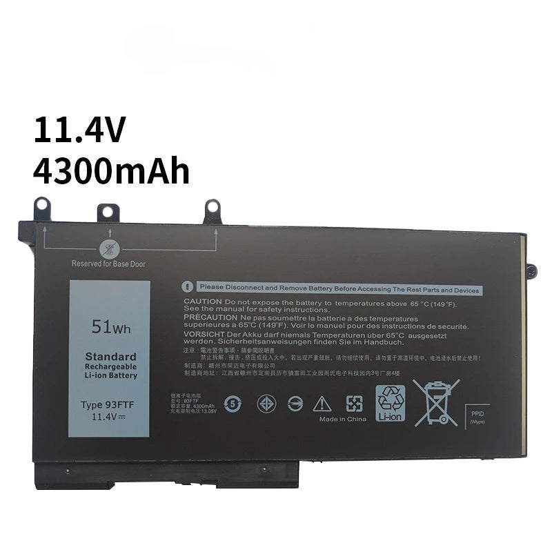 Laptop Battery 93FTF 11.4V 51Wh for DELL Latitude 5280 5480 5580 E5280 E5580 E5590 E5480 E5290 E5490 Series 83XPC 4YFVG 3DDDG