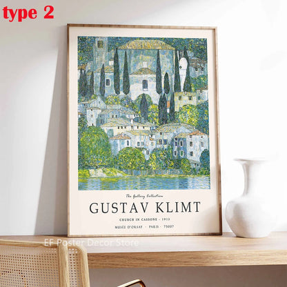 Floral Scenery Poster Exhibition Garden Aesthetic Prints Klimt Artwork Room Home Club Hallway Gallery Cafe Decor Wall Painting
