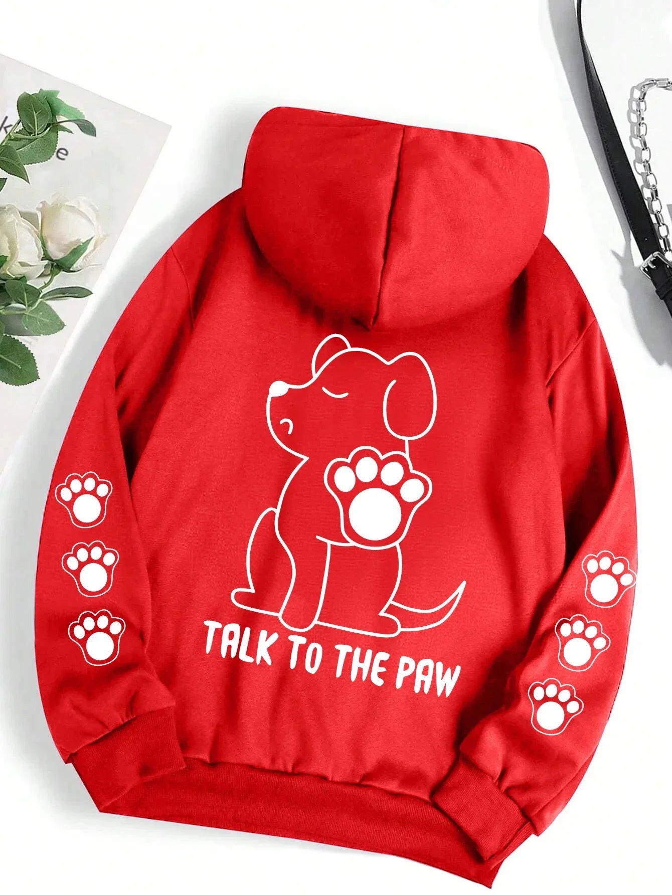Talk To The Paw Funny Dog Cartoon Print Hoodie Women Warm Fleece Hoody Fashion Casual Hooded Autumn Loose Round Neck Woman Tops