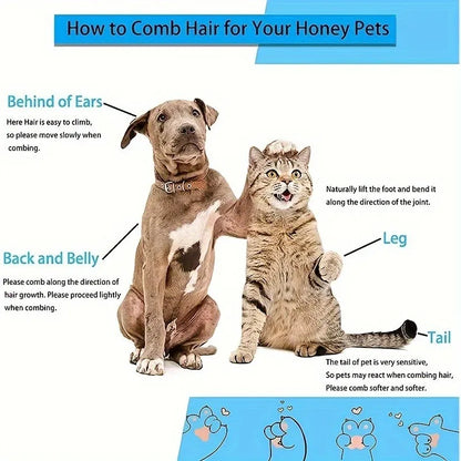 Dual-Use Dog Cat Grooming Brush 20×10×5.5cm, Self-Cleaning Slicker Comb with Round-Tip Bent Needles, Ergonomic Handle for Pet Ha