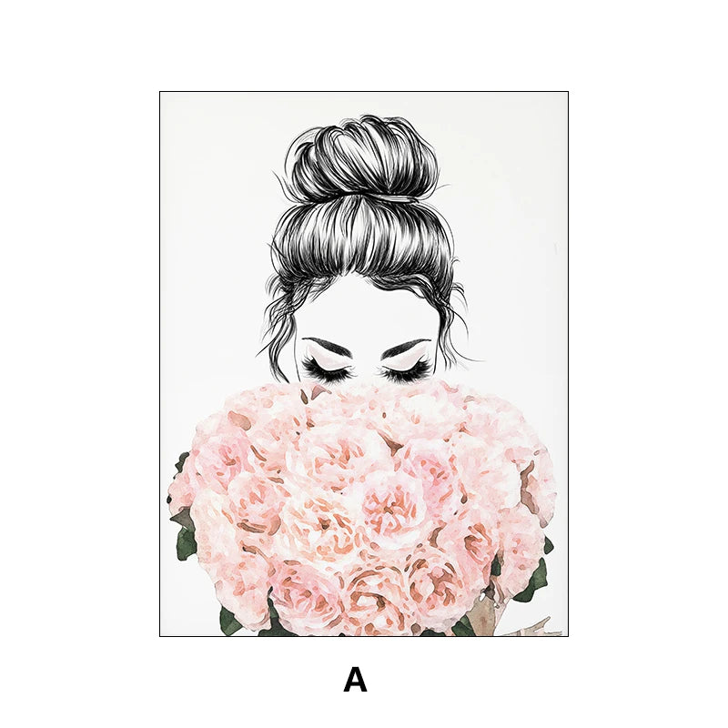 Fashion Makeup Pink Wall Art Women'S Perfume Canvas Painting Art Posters And Prints Home Decor Modern Sweet Flower Painting