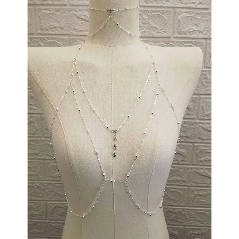 Metal Body Bust Chain Jewelry for Women Sexy Style Hollow Bikini Ladies Breast Crystal Body Chain Decoration Fashion Jewelry