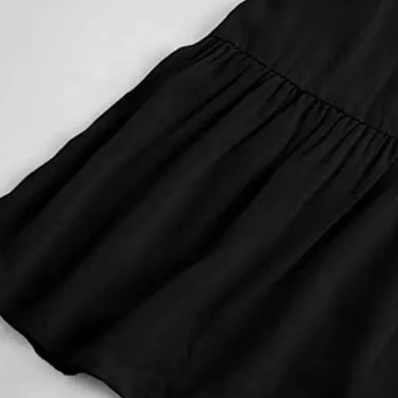 Women Short Sleeve Sexy V-Neck Swing Tunic Mini Dress Solid Color Pleated Ruffle Flowy Hem A-Line Casual Loose  Dropship