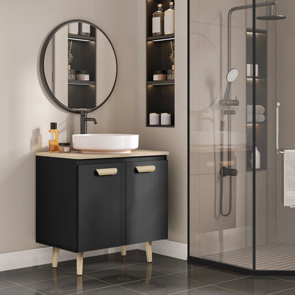 Bathroom Cabinet with 2 Doors Storage Undersink 60x40x60.5cm White/Black Vanity Unit Floor-Standing Toilet Home Furniture