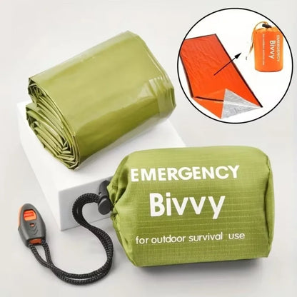 3-in-1 Car Emergency Sleeping Bag Set: Lightweight, compact, with whistle & carry bag. Perfect for survival, camping & hiking.