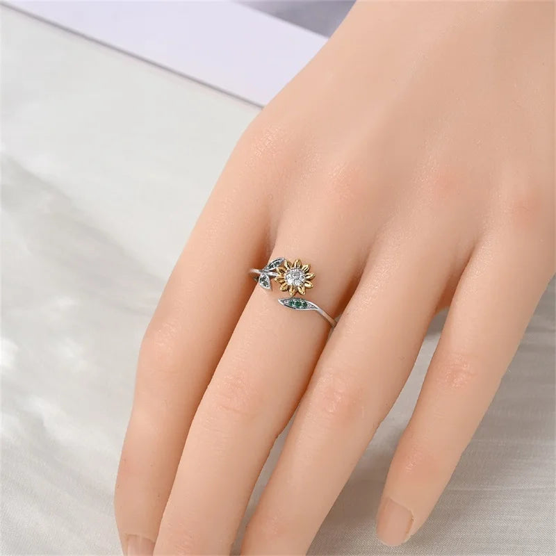 2026 New Original 925 Sterling Silver Shining Sunflower Ring For Women Fit Wedding Party Jewelry Gifts