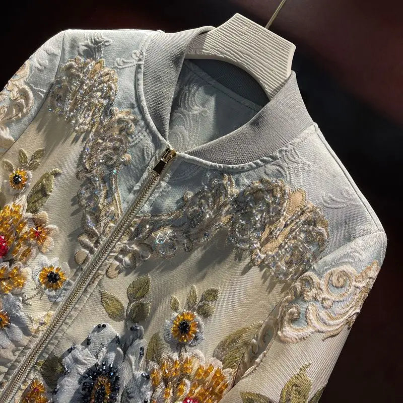 Heavy Rhinestone Embroidered Baseball Uniform Women's Jackets Coat 2025 Autumn New High-Grade Long Sleeve Loose Luxury Coats