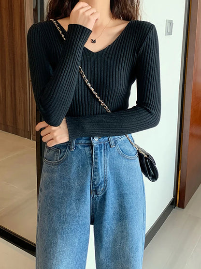2026 Basic B-neck Solid Autumn Winter Pullover Women Female Knitted Ribbed Sweater Slim Long Sleeve Badycon High Quality Sweater