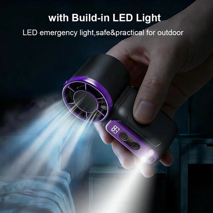 Portable Handheld Fan Mini Hand Fan USB Rechargeable Small Pocket Fan Outdoor Cooling Fan with Digital Display and LED Lighting