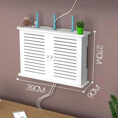Large Wireless Wifi Router Shelf Storage Boxes Cable Power Plus Wire Bracket Wood-Plastic Wall Hanging Plug Board DIY Home Decor