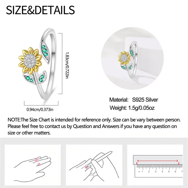 2026 New Original 925 Sterling Silver Shining Sunflower Ring For Women Fit Wedding Party Jewelry Gifts