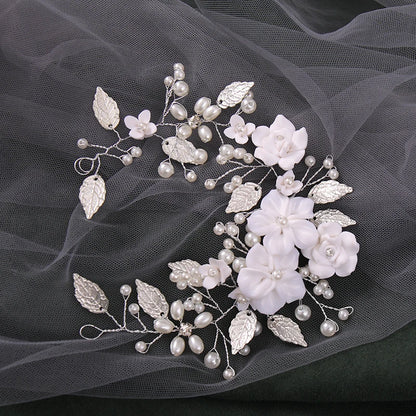 Ceramic Flowers Wedding Headbands for Bride Crystal Pearls Hairbands Women Hairpins Bridal Headpiece Hair Jewelry Accessories