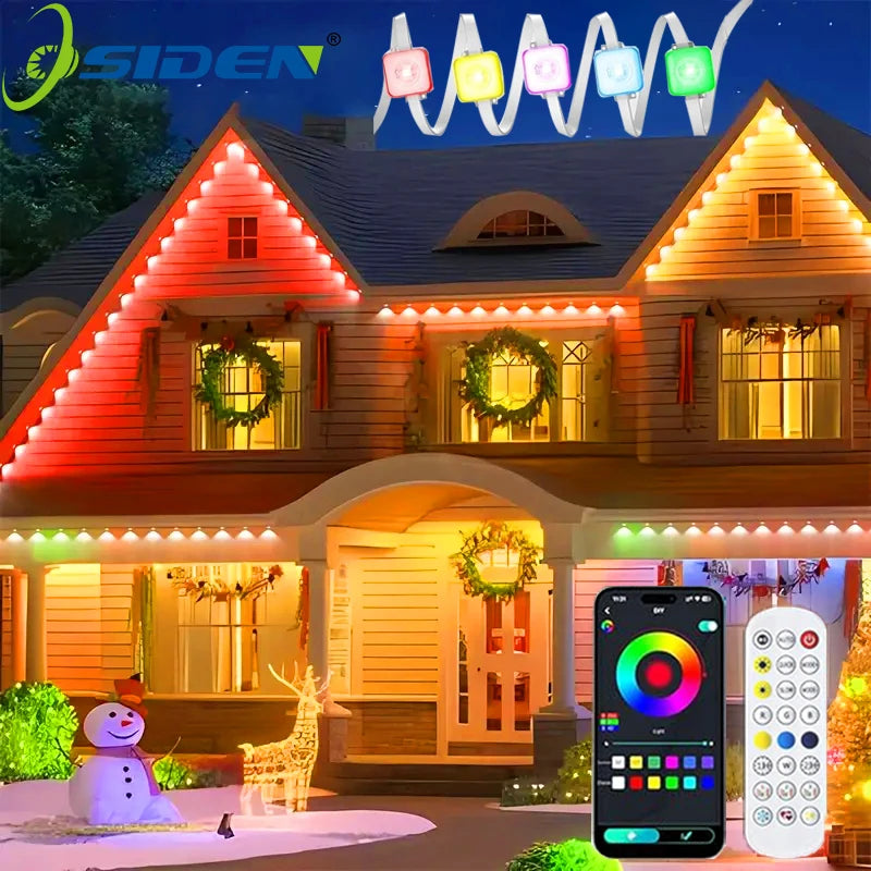 LED-Dauerlichter für den Außenbereich, IP65 wasserdicht, RGBIC-Dachrinnenbeleuchtung mit Fernbedienung für Weihnachten, Neujahr, DIY-Lichterketten für die Dachterrasse – ideal für DIY-Projekte.