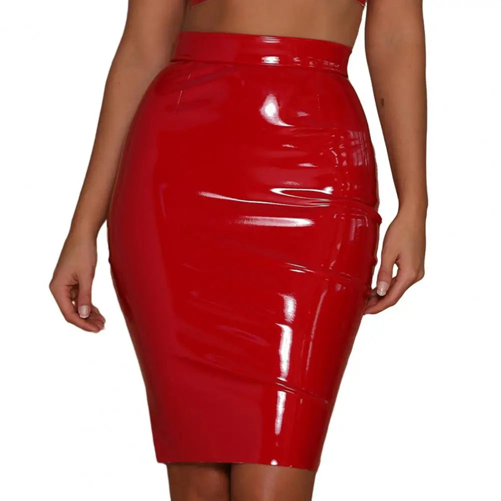 Women PU Leather Skirt High Waist Bodycon Pencil Midi Skirts Dress Club Party Sexy Lady Outfits Knee Length Hip Wrap Skirt Short