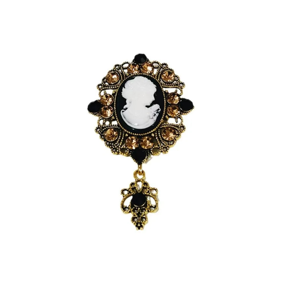 SHMIK Vintage Palace Style Relief Beauty Pendant Crystal Badges Brooch For Women Elegant Retro Middle Design Pin Jewelry