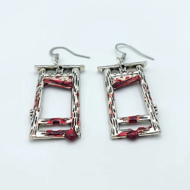 BLOODY GUILLOTINE EARRINGS – Weapon Earrings, Bloody Earrings, Gothic Earrings, Gore Jewellery, Spooky Jewellery, Halloween
