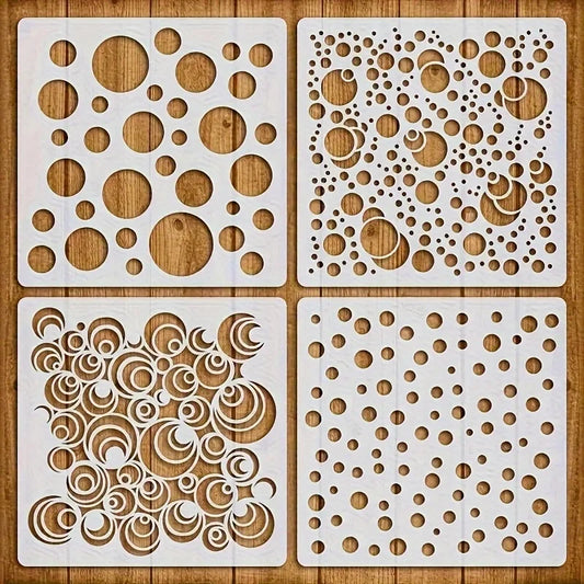 4PCS 5.1inch Circle Dot Pattern Stencil for DIY Painting on Wood Fabric Paper Wall Decor