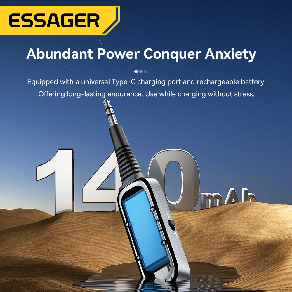 Essager 2-in-1 Bluetooth Audio Receiver Transmitter Wireless Bluetooth 5.1 3.5mm AUX Audio Adapter Stereo for Earphones TV Car