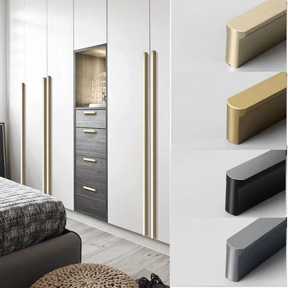 Multi-Size (80-1200mm) Cabinet Handles - Solid Aluminum Alloy Rounded Corner Pulls, Brushed Gold Finish for Wardrobe & Kitchen