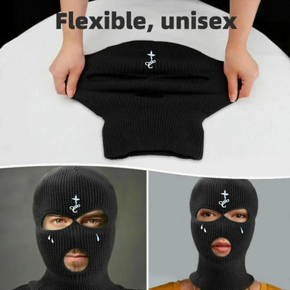 New cross-stitch outdoor ski mask Winter Balaclava three-hole knitted full face covering neck warm hat