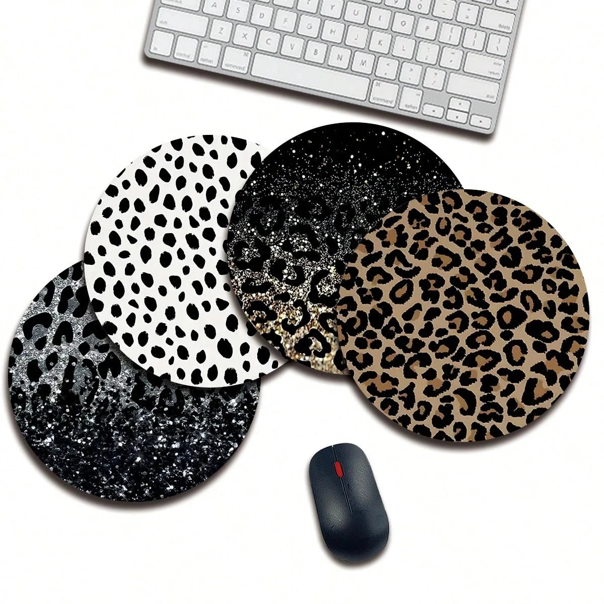 1 leopard print animal cartoon mouse pad, circular office desk mouse pad with anti slip rubber base, office desk accessories