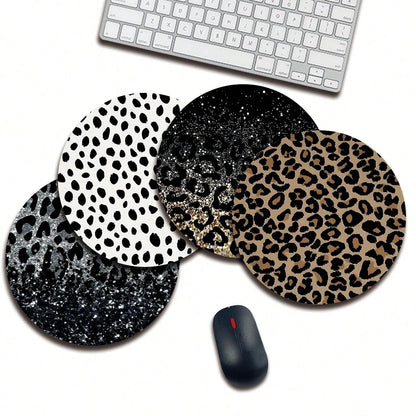 1 leopard print animal cartoon mouse pad, circular office desk mouse pad with anti slip rubber base, office desk accessories
